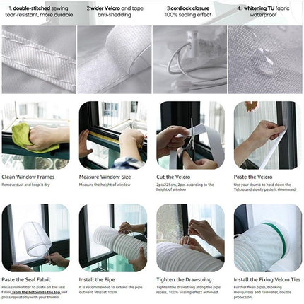 Portable AC Window Vent Kit for Sliding Door, Sealing Portable Air Conditioner Window Kit Seal Kit for AC Unit Clothes Dryer, 9.8X91 Inch Length Adjustable, Waterproof, No Drilling