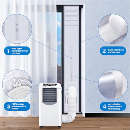 Portable AC Window Vent Kit for Sliding Door, Sealing Portable Air Conditioner Window Kit Seal Kit for AC Unit Clothes Dryer, 9.8X91 Inch Length Adjustable, Waterproof, No Drilling