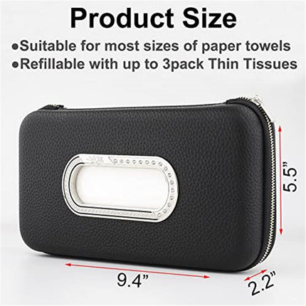 Car Tissue Holder, Sun Visor Napkin Holder, Car Visor Tissue Holder, Luxury PU Leather Backseat Tissue Case Holder (Black)
