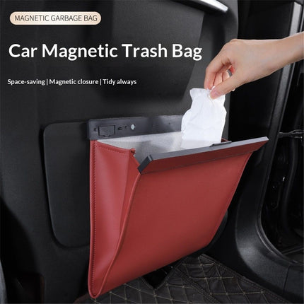 LED Car Trash Can Waterproof Garbage Bag Passenger Side Artificial Leather Storage Pocket Leak Proof Reusable Traveling Portable Offices Toilet Garbage Cans Back Seat Hanging (Red-1pack)