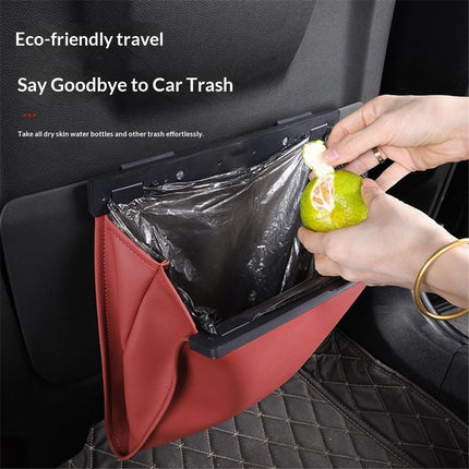 LED Car Trash Can Waterproof Garbage Bag Passenger Side Artificial Leather Storage Pocket Leak Proof Reusable Traveling Portable Offices Toilet Garbage Cans Back Seat Hanging (Red-1pack)