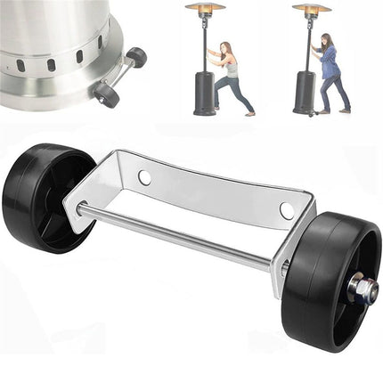 Universal Patio Heater Wheel Kit - Stainless Steel Silver Bracket + Black Wheels, Gas Heater Wheels Replacement, Easy to Move