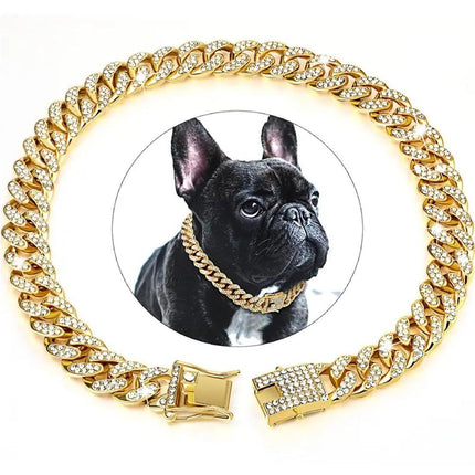 Dog Chain Collar   Wide Diamond Collar Large Dog Necklace Metal Pet Crystal Collar Jewelry Accessories for Medium Large Dogs(8 Inch)golden