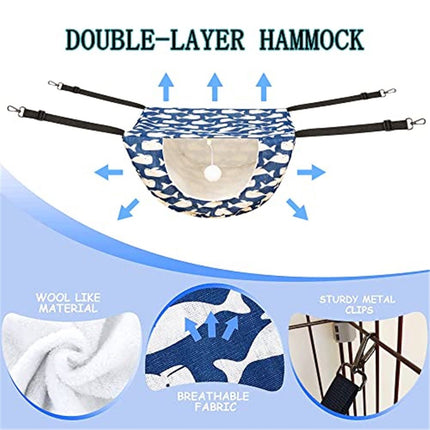 Cat Cage Hammock with Ball,Double Layer Hanging Adjustable Soft Pet Bed Suit for Kitten Ferret Puppy Rabbit or Small Pet, 2 Level Indoor Bed for All Season(Blue Whale)