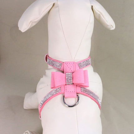 Bling Dog Harness for Girls, Cat Vest Harnesses with Bow Tie Puppy Kitty Cute Fancy Sparkling Pretty Crystal Diamond for Small Pet  Chihuahua,Pink S