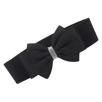 Women's Rhinestone Bow Elastic Wide Belts Stretchy Waist Buckle Belt Women's Circle Rhinestone Elastic Bow Belt Wide Stretch Belts Ladies Waist Accessories for Dress
