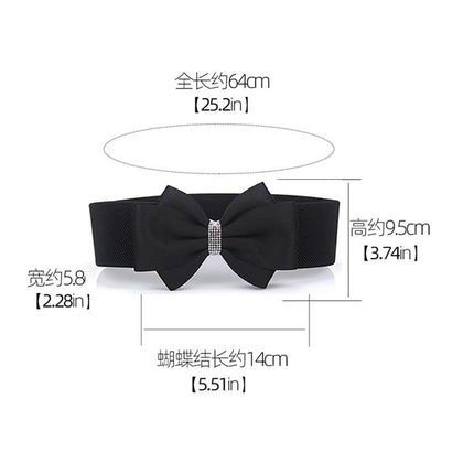 Women's Rhinestone Bow Elastic Wide Belts Stretchy Waist Buckle Belt Women's Circle Rhinestone Elastic Bow Belt Wide Stretch Belts Ladies Waist Accessories for Dress