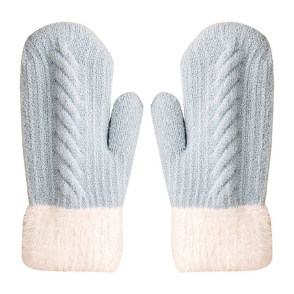 Winter Twisted Cable Knit Women's Gloves with Fleece Lining Thickened Plush Gloves,Soft/Warm for Cold