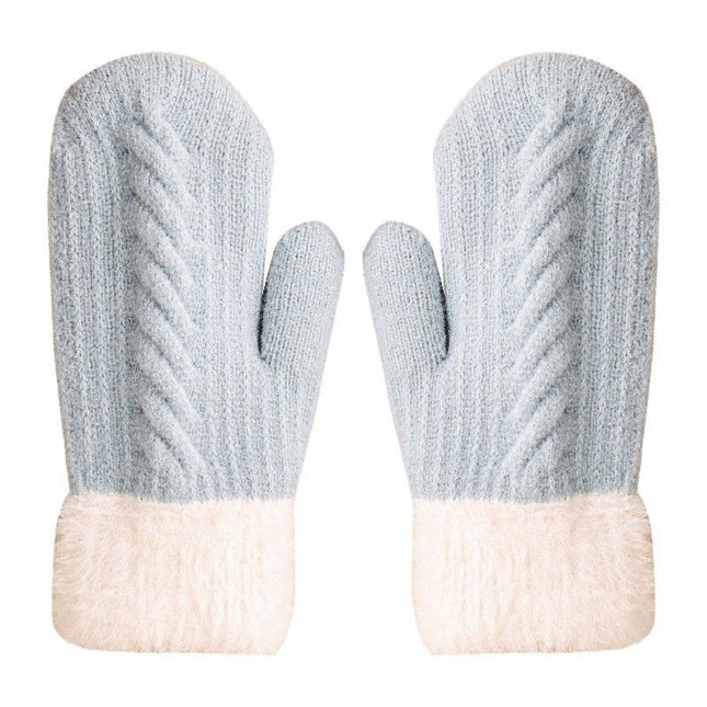 Winter Twisted Cable Knit Women's Gloves with Fleece Lining Thickened Plush Gloves,Soft/Warm for Cold