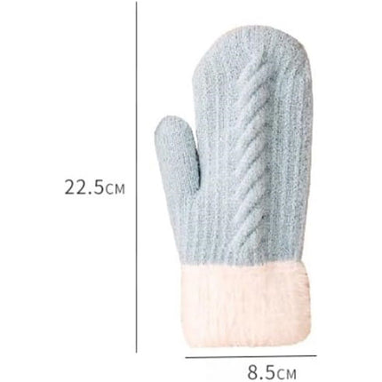 Winter Twisted Cable Knit Women's Gloves with Fleece Lining Thickened Plush Gloves,Soft/Warm for Cold