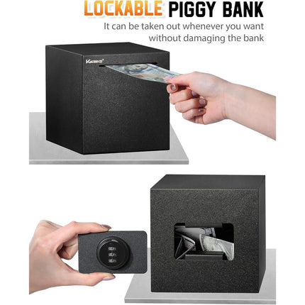 Bank for Adults, Stainless Steel Password Reusable Safe Bank, Metal Money Saving Box with Combination Lock for Cash Saving (Black, 5.9 inch)