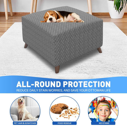 Jacquard Design High Stretch Folding Storage Footstool Protector Rectangle Removable Slipcover (S Light Gray)