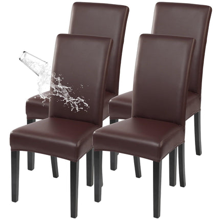 Waterproof PU Leather Dining Chair Covers Set of 4, Stretch Oilproof  Chair Slipcovers Removable Washable Kitchen Chair Protector for Dining Room (Brown)