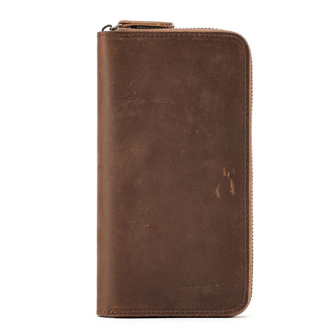 Genuine Leather anti-theft  Long Wallet for Men with Zipper Blocking Vintage Bifold Purse, Clutch Bag, Handbag, Checkbook, Cash  brown