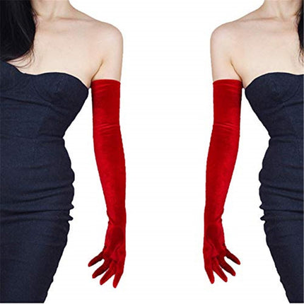 Long Velvet Gloves Women Touchscreen  Stretchy Special Occasion  Costume Evening Opera Gloves（Wine red color, length 53cm）