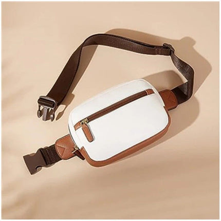 Women's PU leather fashionable waist with adjustable shoulder straps and a cross belly fashionable waist bag (white brown)