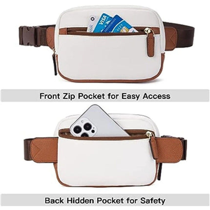 Women's PU leather fashionable waist with adjustable shoulder straps and a cross belly fashionable waist bag (white brown)