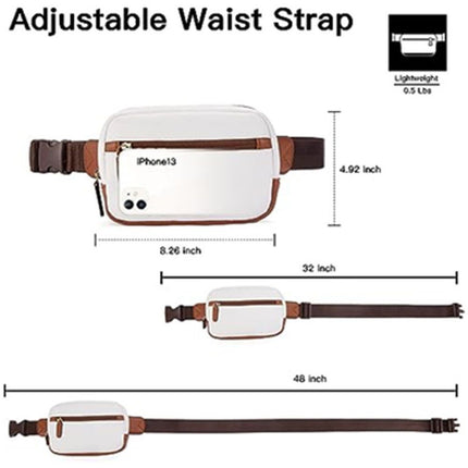 Women's PU leather fashionable waist with adjustable shoulder straps and a cross belly fashionable waist bag (white brown)