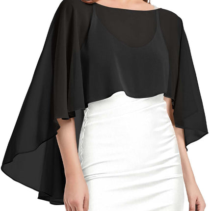 Chiffon Sheer Shawl Wraps Women's Girls Shrug for Evening Dress Wedding Cape Cover Up External sunscreen and skin covering(black）
