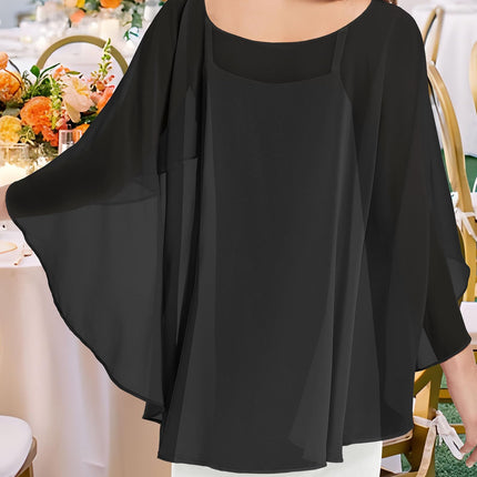 Chiffon Sheer Shawl Wraps Women's Girls Shrug for Evening Dress Wedding Cape Cover Up External sunscreen and skin covering(black）