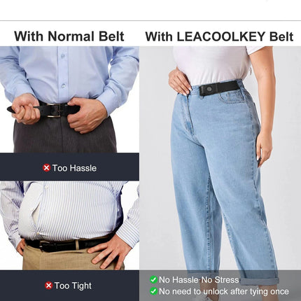 No Buckle Stretch Belt for Women/Men—2 Pack Elastic Invisible Belt for Jeans for side belts Install a side lazy waist belt（black）