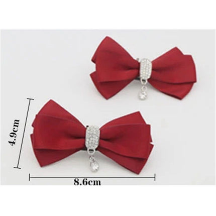 4Pcs Women Bow Removable Shoe Buckles Rhinestone Detachable Shoes Clips for Women Shoes Accessories（Red）
