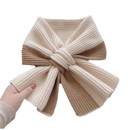 Scarf for women in autumn and winter to keep warm, color blocked knitted cross yarn versatile, fashionable and cute girl's scarf（khaki）