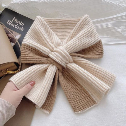 Scarf for women in autumn and winter to keep warm, color blocked knitted cross yarn versatile, fashionable and cute girl's scarf（khaki）