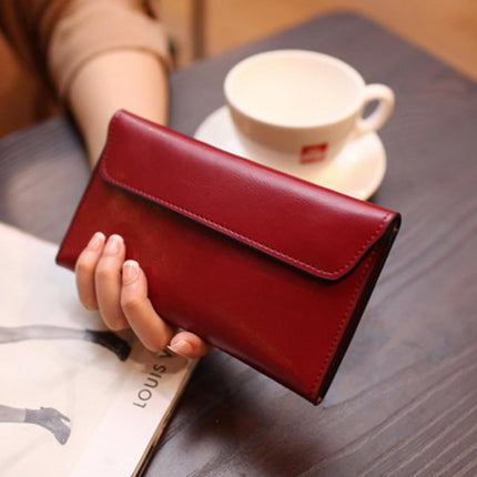 Women's Genuine Real Leather Slim Envelope Wallet with Detached Card Holder with Magnetic Closure, Phone Holder Clutch (Wine Red)