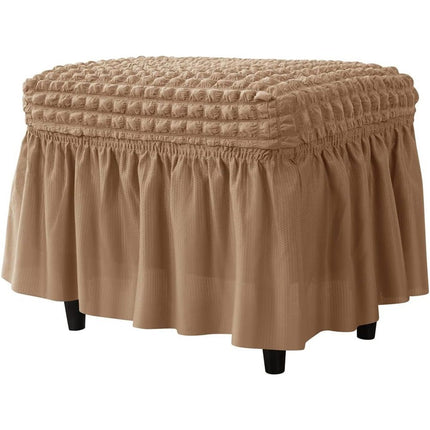 Lattice Stretch  Cover Soft Stretch Slipcover with Skirt Polyester Rectangle Footstool Modern Furniture Protector Bubble Covers for Living Room and Bedroom（khaki）