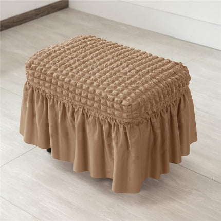 Lattice Stretch  Cover Soft Stretch Slipcover with Skirt Polyester Rectangle Footstool Modern Furniture Protector Bubble Covers for Living Room and Bedroom（khaki）