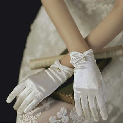 Elegant satin gloves for weddings and brides - Short wrist satin gloves for opera and dinner parties, shopping guide counter accessories display gloves（white）