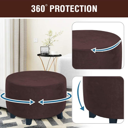 Velvet Round  Covers Footstool Protector Covers Storage Stool Covers Stretch with Elastic Bottom, Feature Velvet  Fabric (small, brown)