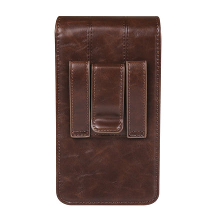 Cell Phone Waist Holster with Clip Leather,Travel Sport Mobile Phone Belt Pouch Purse Men Card Holder Waist Wallet Belt Loop Pocket with Carabiner Hook Bumbag（dark brown 6.5in）
