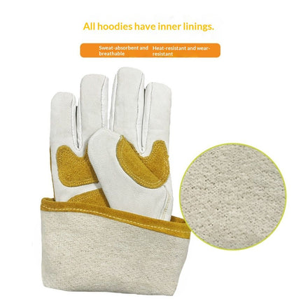 Sheepskin labor protection argon arc welding gloves, heat-insulating and heat-resistant welding gloves, high temperature resistant welding gloves, gloves used on construction sites（White+Yellow M）
