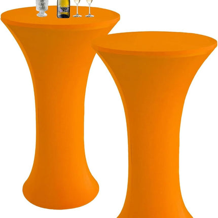 Cocktail fabric Round Tablecloth, 2 Pack Highboy Fitted Stretch Cocktail Table Covers High Top Table Cloth for Banquet Wedding Bar Party -Orange