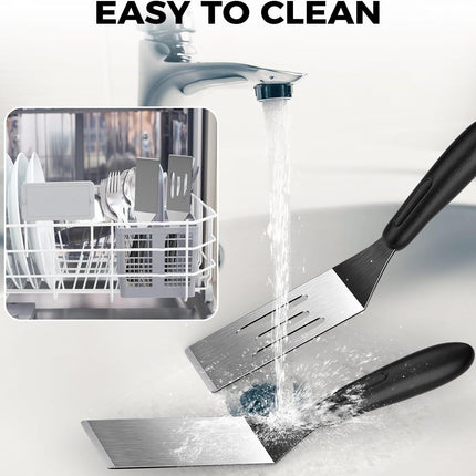 Stainless steel frying shovel, cooking small shovel, teppanyaki pancake scraper, steak cake shovel, creative kitchen tool（Solid+hollow shovel）
