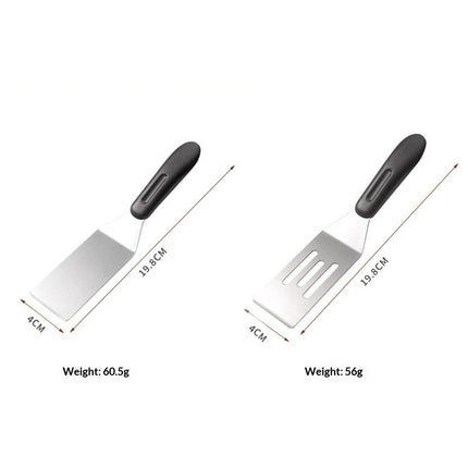 Stainless steel frying shovel, cooking small shovel, teppanyaki pancake scraper, steak cake shovel, creative kitchen tool（Solid+hollow shovel）