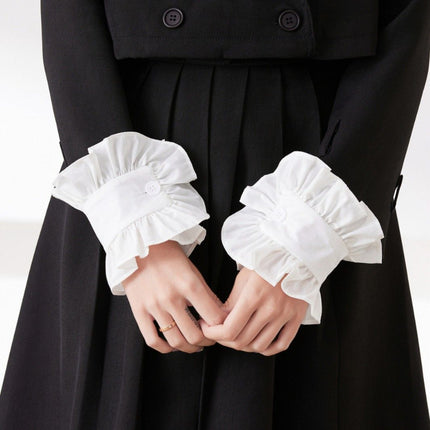 4pcs Flare Ruffle Sleeve Cuffs for Women Girls, Versatile Pleated Shirt Wrist Cuff Fake Colllar Sleeves Accessory（white）
