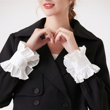 4pcs Flare Ruffle Sleeve Cuffs for Women Girls, Versatile Pleated Shirt Wrist Cuff Fake Colllar Sleeves Accessory（white）