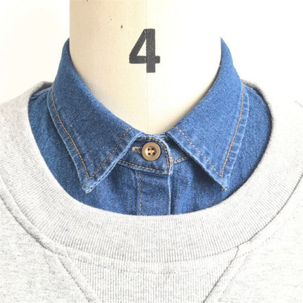 2pcs Denim Fake Collar Shirt Detachable,Versatile Accessories  Collars Blouse Top for Women Girls Decorative Favors（navy blue）