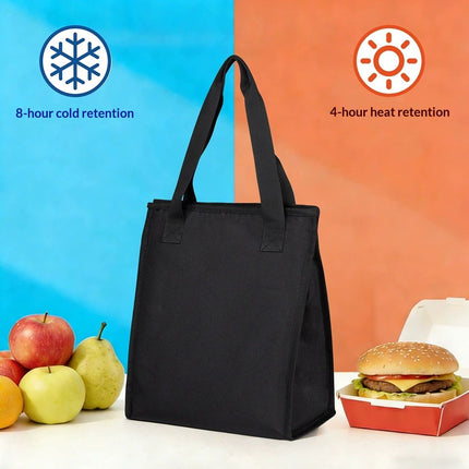 Black Lunch Bag for Men - Lunch Bag with Zipper Tote Bag for Women Simple Lunch Box Reusable Insulated (Black small）