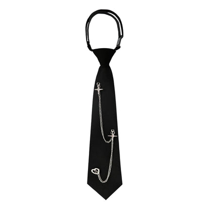 Black Tie for Women Girls Pre-Tied Womens Tie with Metal Chain Accessories Adjustable Necktie for School Shirt