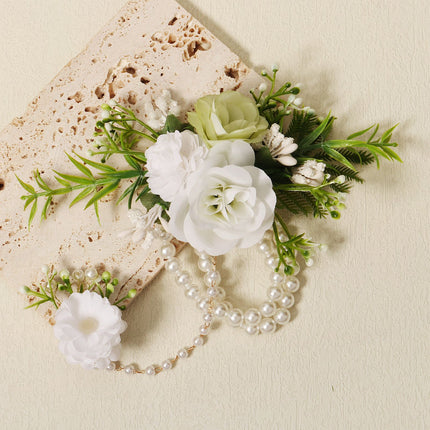 Flower Bust Bracelet - Ball Wedding Handmade Pearl White Women's Party Ball Handmade Flower（white）