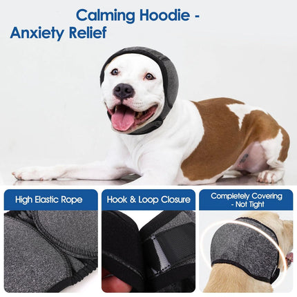 Dog Calming Hoodie - No Shake Ear Wraps for Dogs, Anxiety Relief & Noise Protection, Water Resistant Pet Ear Cover Muffs for Firework, Grooming, Thunderstorms, Swimming, Bathing, Grey M