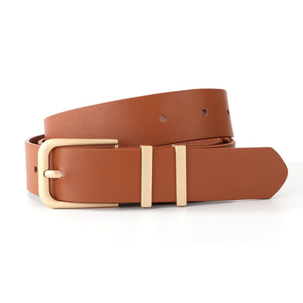 2 pack Women's Leather Belt for Jeans Pants Dresses Fashion Ladies Belt Square Gold Buckle Waist Belt for Women