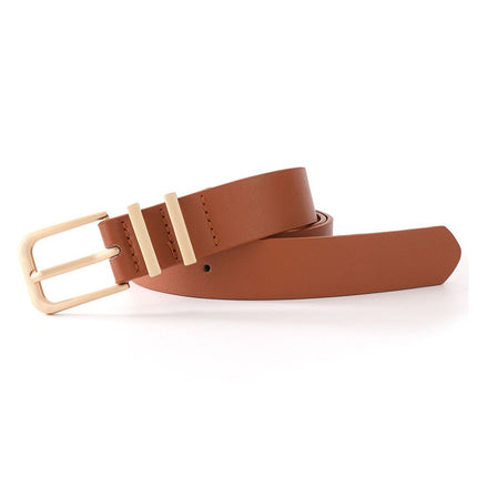 2 pack Women's Leather Belt for Jeans Pants Dresses Fashion Ladies Belt Square Gold Buckle Waist Belt for Women