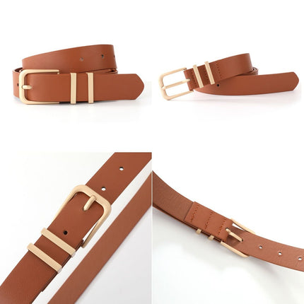 2 pack Women's Leather Belt for Jeans Pants Dresses Fashion Ladies Belt Square Gold Buckle Waist Belt for Women