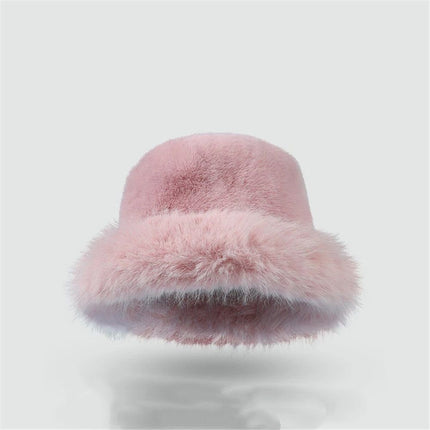Women's Fuzzy Wide Brim Faux Fur Bucket Hat Winter Warmer Fisherman Cap,Fisherman Plush Warm Hats Cute Fuzzy Bucket Hat for Women (pink)