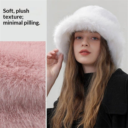 Women's Fuzzy Wide Brim Faux Fur Bucket Hat Winter Warmer Fisherman Cap,Fisherman Plush Warm Hats Cute Fuzzy Bucket Hat for Women (pink)